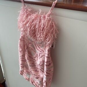 Anthropologie Metallic Feather Pink Dress